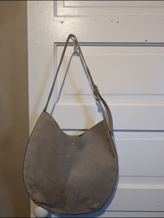 Mango Handbags - Mango MNG Taupe Genuine Suede Leather Minimalist Hobo Shoulder Bag